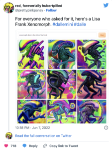 DALL-E Image of Alien Xenomorph in the style of Lisa Frank