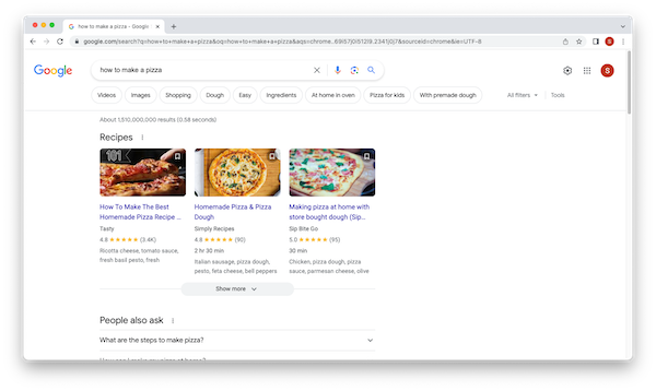 Example Google Search Results for Making Pizza