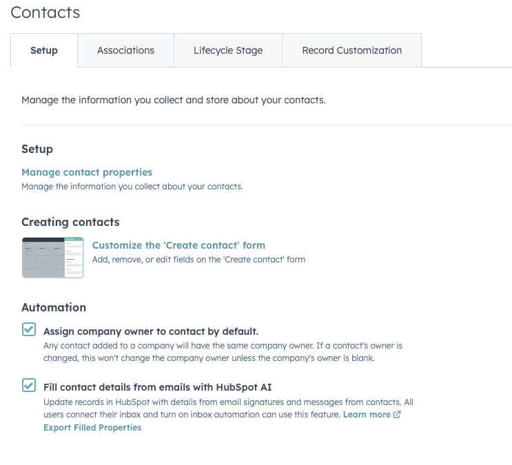 Use these Contact Settings in HubSpot